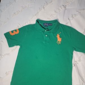 BOYS GREEN POLO BY RALPH LAUREN WITH ORANGE HORSE size 10-12